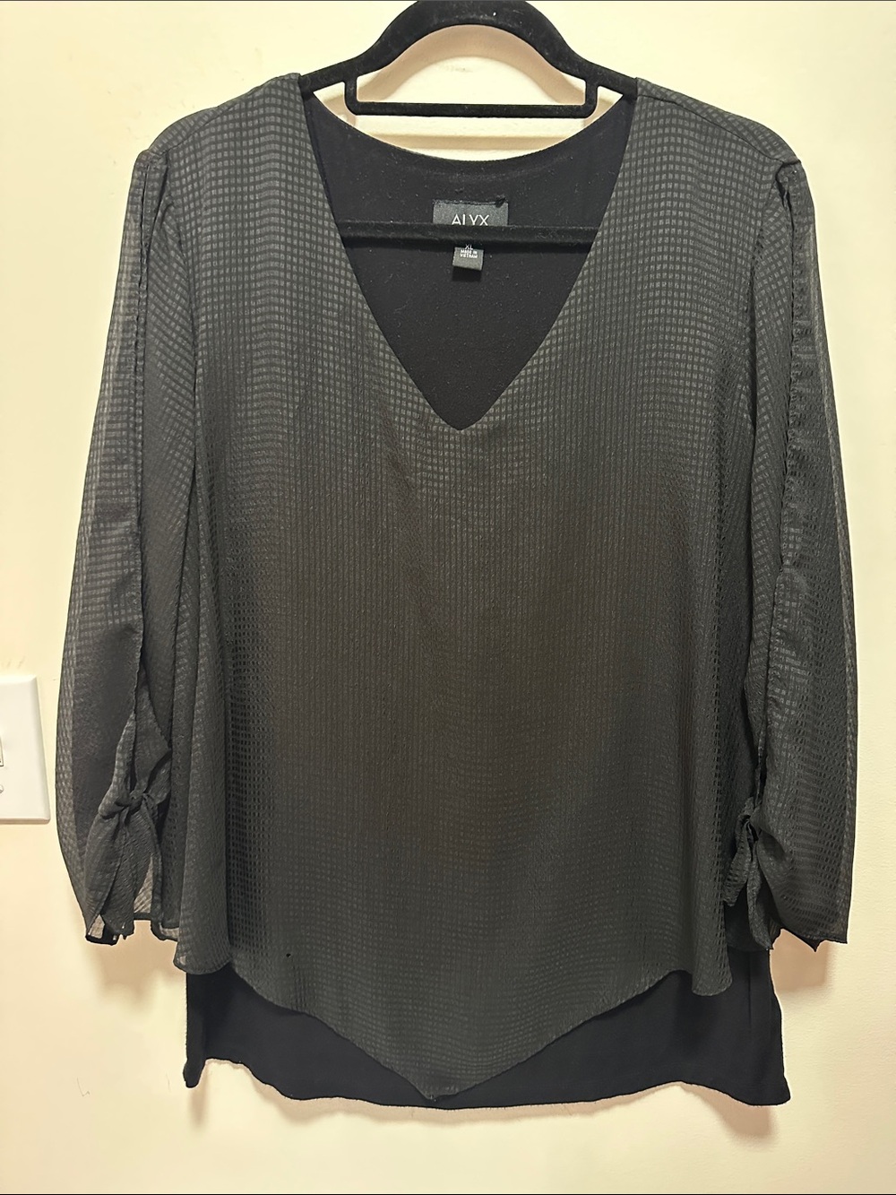 Alyx Black V-Neck Layered Long-Sleeve Blouse